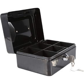 Tiiyee Safe Cash Box with Money Tray, Steel Small Lock Key Removable Coin Saving Organizer Jewelry Drawer with Handle for Household Home Office Traveling Indoor Outdoor Business Supermarket Store