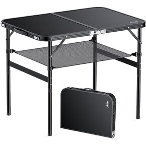 Anbte Folding Camping Table, 36" x 24" Portable Table Adjustable Height Max 28 inch Aluminum Folding Table with Storage Net, Lightweight, Portable Handle for Travel, Outdoor, Backyard (Black)