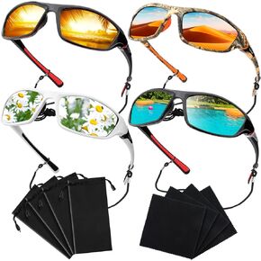 Flutesan 4 Pcs Polarized Sunglasses Men Women Sport Protection UV 400 Glasses for Fishing Driving Cycling Running Hiking