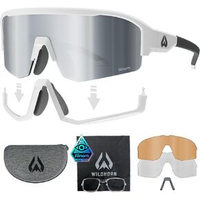 Wildhorn Radke MTB Cycling Glasses, UV400 Sports Ski Running Sunglasses for Women & Men, Baseball Glasses w/3 Swap Lenses