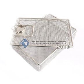 OdontoMed2011 Instrument Tray and Mesh Perforated Baskets Sterilization Tray 8.5" X 6" X 1.75" with Lid Stainless Steel, OD2011-DN-314