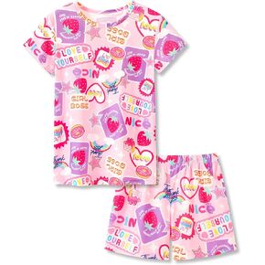 Beezizac Little & Big Girls Pajamas Neon Tie Dye 2-Piece Short Sleeve Summer Outfit Soft Cute Kids PJ Set Size 6-18
