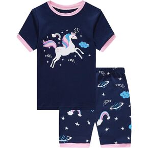 Little bety Girls Summer Pajamas Cotton Shorts Sleeve Pajamas For Girls