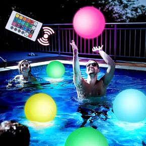 3 otters 4PCS Light Up Beach Balls, 12" Glow Pool Balls with Remote Control LED for Summer Parties Pool Decorations