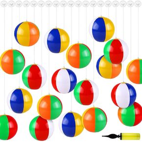 Aodaer 36 Pieces Mini Beach Balls Bulk 4.7 Inch Inflatable Beach Ball Decorations Small Rainbow Beach Balls with Hanging Rope Hooks Inflator for Beach Pool Toys Hawaiian Summer Birthday Party Decor