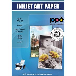 PPD Inkjet Canvas 100% Real Printable Cotton Canvas 11 x 17" 125lbs. 340gsm 17mil x 10 sheets (PPD084-10)
