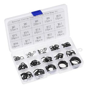uxcell E-Clip Circlip - 180Pcs 15-Size External Retaining Shaft Snap Ring Washer Carbon Steel Assortment Set Black - Size: 5mm to 25mm