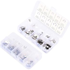FASJ Snap Rings Assortment, E Type Snap Rings 10 Sizes Stainless Steel Mini Portable with Storage Box for Worker for Pipeline(120pcs)
