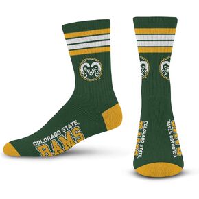 For Bare Feet NCAA Colorado State Rams 4 Stripe Deuce Crew Sock Team Color MEDIUM