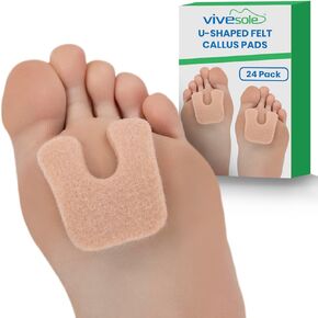 ViveSole U-Shaped Callus Cushions (24 Pcs) - Self-Stick Adhesive Felt Padding For Bottom Of Foot Care - Horseshoe Remover Pads For Pain Relief & Comfort - Calloused Feet Aids - Orthopedic Corn Patches
