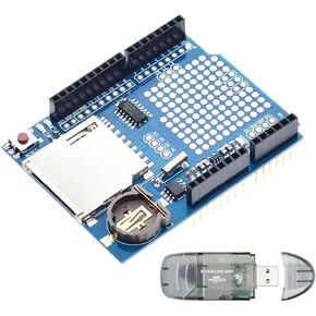 DKARDU وحدة تسجيل البيانات مسجل البيانات DS1307 لوحة تسجيل البيانات الدرع، مع قارئ بطاقات SD، لبطاقة Arduino UNO SD in Kuwait