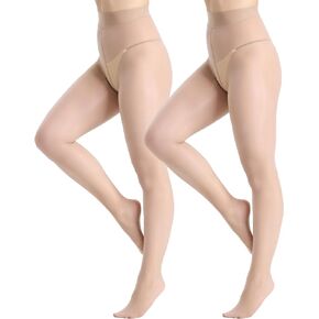 DUCMODA Oil Shiny Tights for Women 15D Ultra Sheer Silky Footed Pantyhose High Waist Sexy Shimmery Stocking