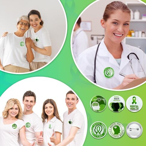Hotop 150 قطعة 1.5 في عناصر التوعية بالصحة العقلية دبابيس الأزرار السائبة شارات مستديرة هدايا الصحة العقلية دبوس الشريط الأخضر لحقائب الملابس القميص in Saudi Arabia
