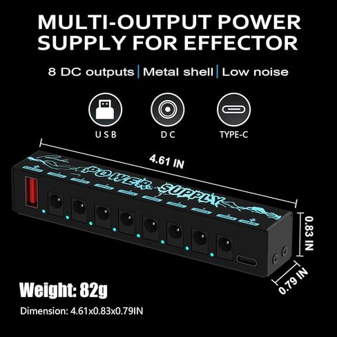 Ranch Guitar Pedal Power Supply 8 Isolated DC Outputs for 9V Effect Pedal Board with Type C Input and 5V USB Output in Kuwait