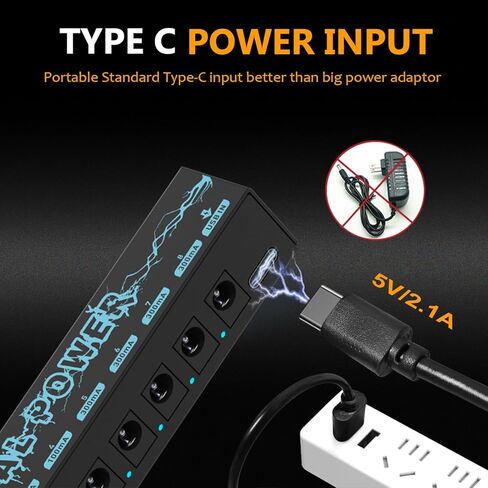 Ranch Guitar Pedal Power Supply 8 Isolated DC Outputs for 9V Effect Pedal Board with Type C Input and 5V USB Output in Kuwait