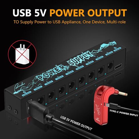 Ranch Guitar Pedal Power Supply 8 Isolated DC Outputs for 9V Effect Pedal Board with Type C Input and 5V USB Output in Kuwait