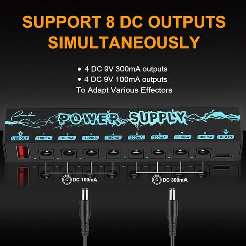 Ranch Guitar Pedal Power Supply 8 Isolated DC Outputs for 9V Effect Pedal Board with Type C Input and 5V USB Output in Kuwait