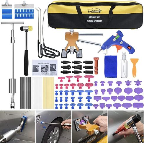 Dent Remover Repair Puller Tool Kit, Slide Hammer T Bar Dent Puller, Golden Lifter, Bridge Puller & Glue Gun for Automobile Body Motorcycle Refrigerator, Included Instruction Manual & Video (107PCS) in Saudi Arabia