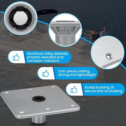 EXMIATOV Boat Seat Base, 7" x 7" Aluminum Boat Seat Pedestal Base with 3/4" Pin Post Socket, Boat Seat Pedestals Set, Base Corrosion Resistant High Durability, Suitable for Most Boat Seat Mount in Saudi Arabia