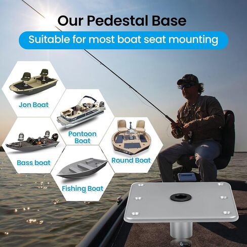 قاعدة مقعد القارب EXMIATOV، قاعدة قاعدة مقعد القارب من الألومنيوم مقاس 7 بوصة × 7 بوصة مع مقبس عمود 3/4 بوصة، مجموعة ركائز مقعد القارب، قاعدة مقاومة للتآكل ومتانة عالية، مناسبة لمعظم مقاعد القوارب in Kuwait