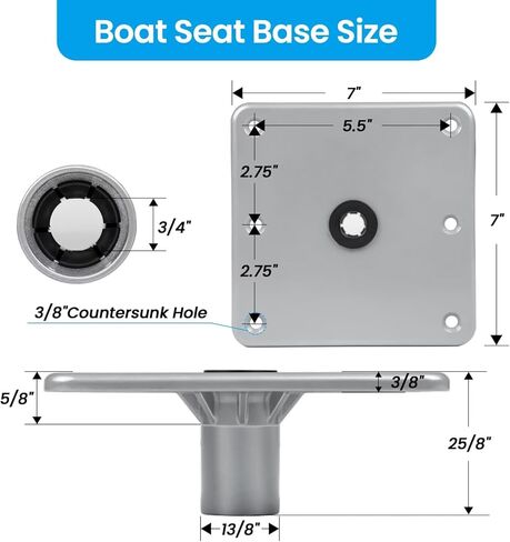قاعدة مقعد القارب EXMIATOV، قاعدة قاعدة مقعد القارب من الألومنيوم مقاس 7 بوصة × 7 بوصة مع مقبس عمود 3/4 بوصة، مجموعة ركائز مقعد القارب، قاعدة مقاومة للتآكل ومتانة عالية، مناسبة لمعظم مقاعد القوارب in Kuwait