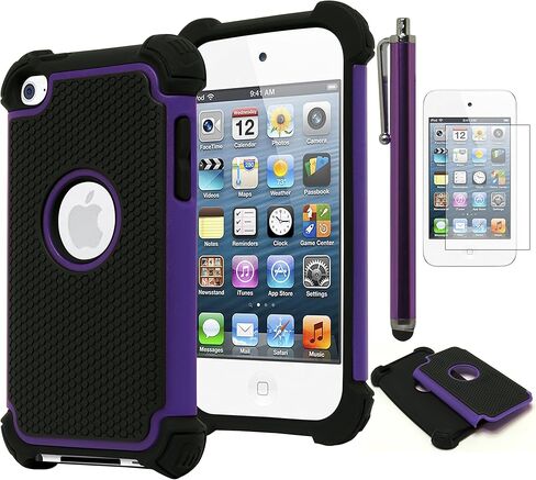 حافظة Bastex Hybrid Armor لجهاز Apple iPod Touch 4، الجيل الرابع - أرجواني + أسود **تتضمن واقي الشاشة والقلم** in Kuwait