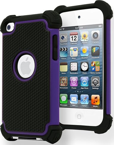 حافظة Bastex Hybrid Armor لجهاز Apple iPod Touch 4، الجيل الرابع - أرجواني + أسود **تتضمن واقي الشاشة والقلم** in Kuwait