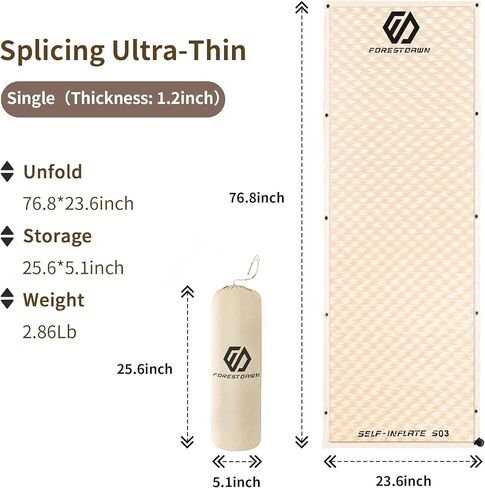 Single Self Inflating Sleeping Pad, Lightweight Insulated Camping Mats Inflatable Foam Camping Pad for Tent Camping, Hiking, Backpacking,Outdoors in Saudi Arabia