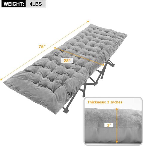 REDCAMP 75"x28" Sleeping Cot Pads for Camping, Soft Thicker Camping Cot Mattress Pad Portable for Outdoor Hiking, Light Gray in Saudi Arabia