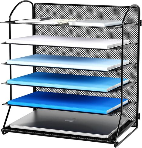GDINDINFAN 6 Tier Paper Letter Tray Organizer Mesh Desktop File Organizer, Paper Sorter Letter Shelf Rack for Office or Home, Black in Kuwait