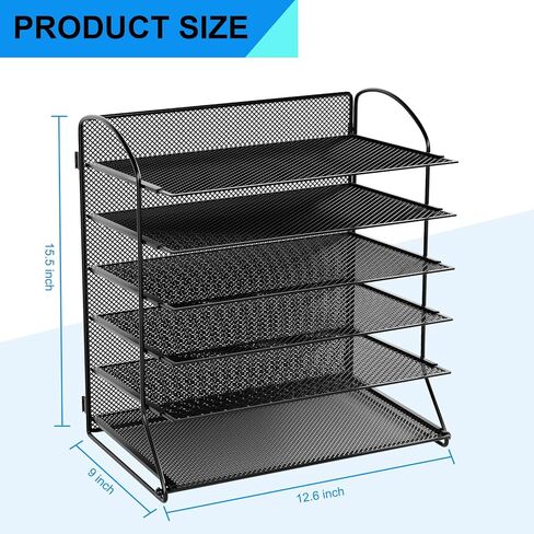 GDINDINFAN 6 Tier Paper Letter Tray Organizer Mesh Desktop File Organizer, Paper Sorter Letter Shelf Rack for Office or Home, Black in Kuwait