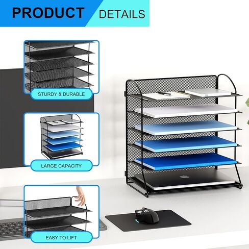 GDINDINFAN 6 Tier Paper Letter Tray Organizer Mesh Desktop File Organizer, Paper Sorter Letter Shelf Rack for Office or Home, Black in Kuwait