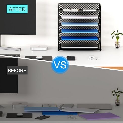 GDINDINFAN 6 Tier Paper Letter Tray Organizer Mesh Desktop File Organizer, Paper Sorter Letter Shelf Rack for Office or Home, Black in Kuwait