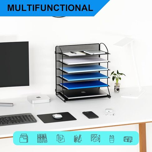 GDINDINFAN 6 Tier Paper Letter Tray Organizer Mesh Desktop File Organizer, Paper Sorter Letter Shelf Rack for Office or Home, Black in Kuwait