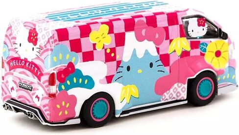 Hiace Widebody Van محرك اليد اليمنى وردي مع رسومات Hello Kitty Capsule Summer Festival Collab64 1/64 Diecast Model من Tarmac Works T64-038-HKSF in Kuwait
