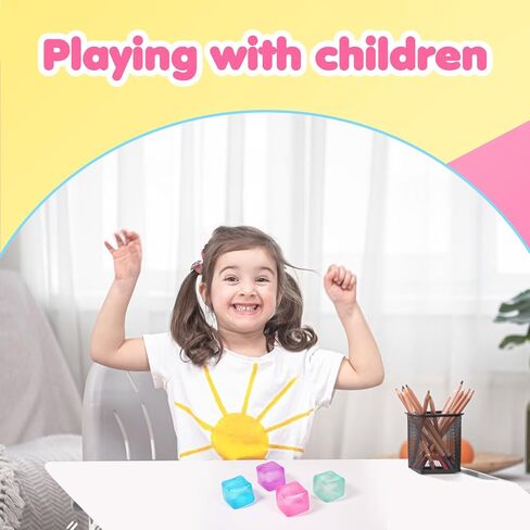 4 عبوات من كرات الإجهاد المكعبات الإسفنجية للبالغين والأطفال، لعبة تململ حسية لأفضل ما لديك من هدوء وبرودة - مكعبات ثلج - شكل مربع مع حشو باللون الوردي والأرجواني والأخضر والأزرق - من سن 3 إلى البالغين (4 قطع) in Kuwait