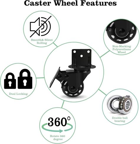 MALLLALA Set of 4 Caster Wheels, 2 inch L-Shaped Industrial Casters, Swivel Castor, Furniture Caster with 2 Brakes for Cots, Flower Stands, Desks,500 lbs Loading Capacity in Kuwait