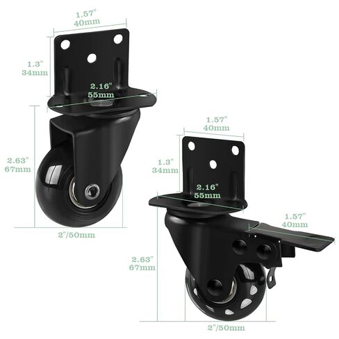 MALLLALA Set of 4 Caster Wheels, 2 inch L-Shaped Industrial Casters, Swivel Castor, Furniture Caster with 2 Brakes for Cots, Flower Stands, Desks,500 lbs Loading Capacity in Kuwait