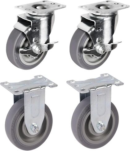 LIAOOCVOY 4" Caster Wheels, Heavy Duty Rubber Rigid Casters, Industrial Casters Set of 4 with Brake Wheels for Cart Furniture Workbench (2 Brakes & 2 Rigid) in Saudi Arabia