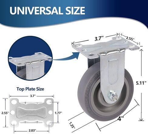 LIAOOCVOY 4" Caster Wheels, Heavy Duty Rubber Rigid Casters, Industrial Casters Set of 4 with Brake Wheels for Cart Furniture Workbench (2 Brakes & 2 Rigid) in Saudi Arabia