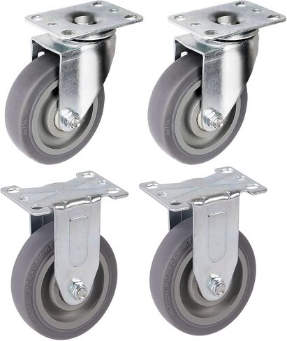LIAOOCVOY 4" Caster Wheels, Heavy Duty Rubber Rigid Casters, Industrial Casters Set of 4 with Brake Wheels for Cart Furniture Workbench (2 Brakes & 2 Rigid) in Saudi Arabia