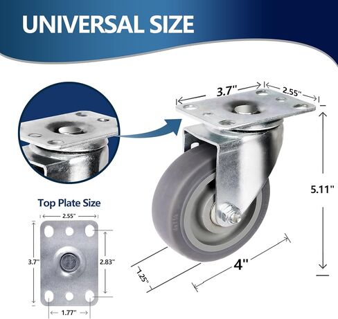 LIAOOCVOY 4" Caster Wheels, Heavy Duty Rubber Rigid Casters, Industrial Casters Set of 4 with Brake Wheels for Cart Furniture Workbench (2 Brakes & 2 Rigid) in Saudi Arabia
