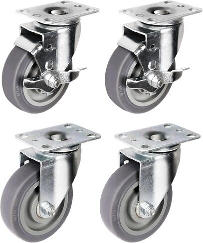 LIAOOCVOY 4" Caster Wheels, Heavy Duty Rubber Rigid Casters, Industrial Casters Set of 4 with Brake Wheels for Cart Furniture Workbench (2 Brakes & 2 Rigid) in Saudi Arabia