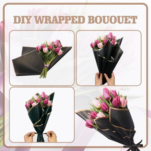 20 ورقة من ورق تغليف الزهور - ورق تغليف باقة زهور مقاوم للماء، تغليف حرفي يدوي الصنع، ورق تغليف لوازم الزهور لتغليف الهدايا وهدية عيد ميلاد الزفاف، 22.8 × 22.8 بوصة (وردي) in Kuwait