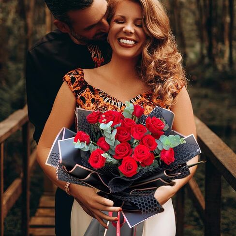 20 ورقة من ورق تغليف الزهور - ورق تغليف باقة زهور مقاوم للماء، تغليف حرفي يدوي الصنع، ورق تغليف لوازم الزهور لتغليف الهدايا وهدية عيد ميلاد الزفاف، 22.8 × 22.8 بوصة (وردي) in Kuwait