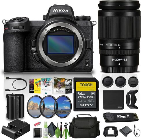 كاميرا Nikon - Z 6 II بدقة 24.5 ميجابكسل ودقة 4K هجينة للفيديو بدون مرآة مع عدسة Nikon NIKKOR Z مقاس 24-120 مم f/4 S (1659) + بطاقة ذاكرة سعة 64 جيجابايت + مجموعة مرشح + حقيبة + قارئ بطاقات + برنامج صور Corel + المزيد in Kuwait