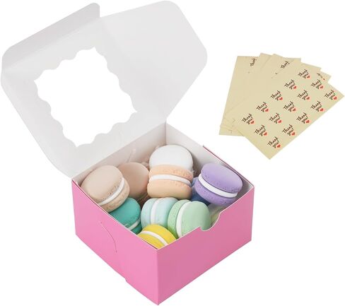 Moretoes 50pcs Cookie Boxes, 4x4x2.5in Pink Bakery Boxes with Window, Mini Cake Boxes, Dessert, Pastry, Small Treat Boxes in Saudi Arabia