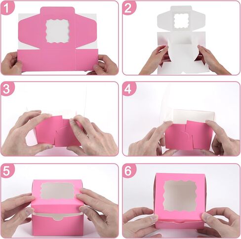 Moretoes 50pcs Cookie Boxes, 4x4x2.5in Pink Bakery Boxes with Window, Mini Cake Boxes, Dessert, Pastry, Small Treat Boxes in Saudi Arabia