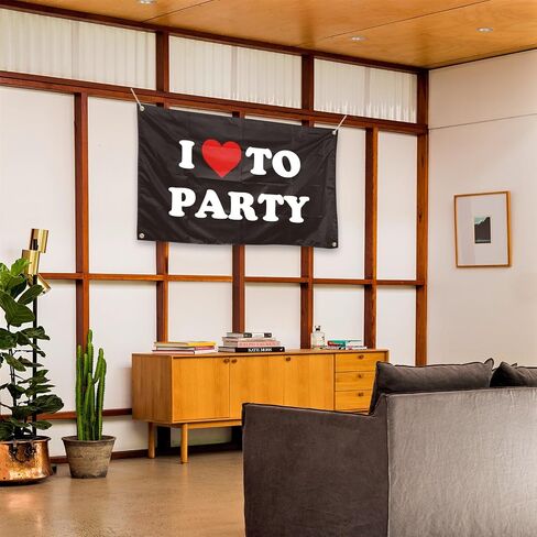 علم I Love To Party مقاس 3 × 5 أقدام لديكور غرفة النوم الجامعية، وغرفة النوم، وغرفة المعيشة، والحدائق، والحفلات، والهدايا (jk26) in Saudi Arabia