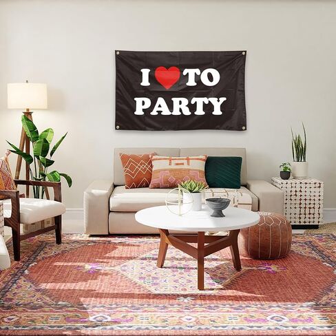 علم I Love To Party مقاس 3 × 5 أقدام لديكور غرفة النوم الجامعية، وغرفة النوم، وغرفة المعيشة، والحدائق، والحفلات، والهدايا (jk26) in Saudi Arabia